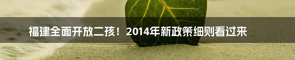 福建全面开放二孩!2014年新政策细则看过来