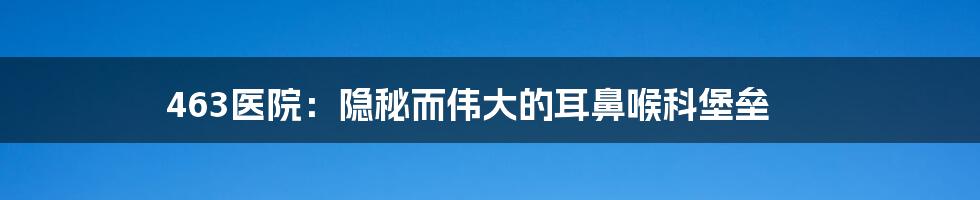 463医院:隐秘而伟大的耳鼻喉科堡垒