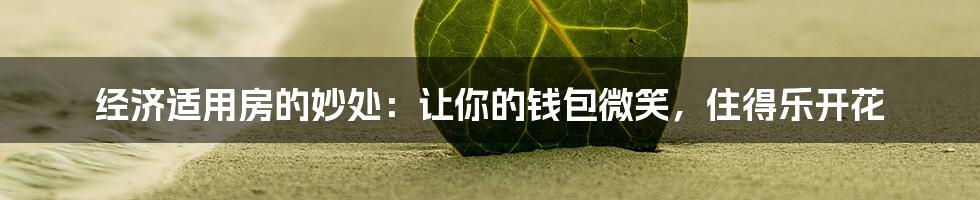 经济适用房的妙处：让你的钱包微笑，住得乐开花