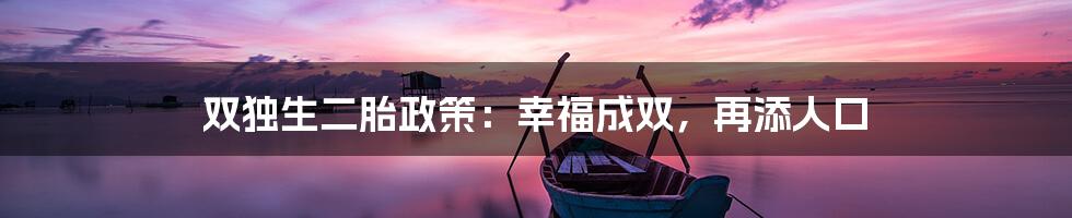 双独生二胎政策:幸福成双,再添人口