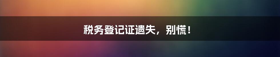 税务登记证遗失,别慌!