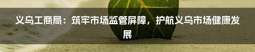 义乌工商局:筑牢市场监管屏障,护航义乌市场健康发展