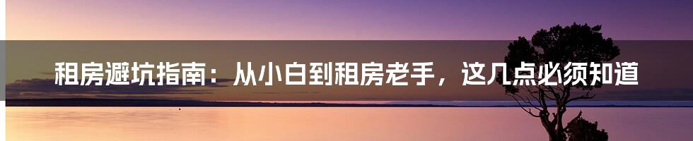 租房避坑指南:从小白到租房老手,这几点必须知道