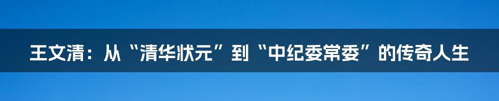 王文清：从“清华状元”到“中纪委常委”的传奇人生