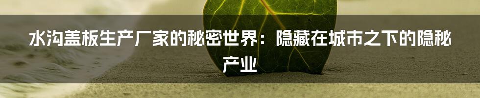 水沟盖板生产厂家的秘密世界:隐藏在城市之下的隐秘产业