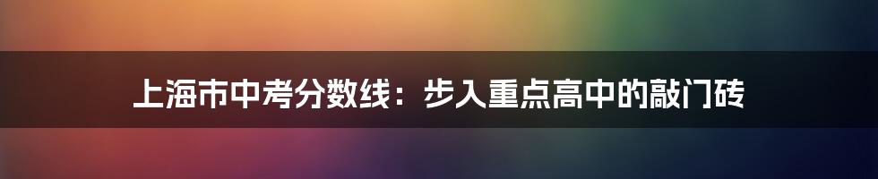 上海市中考分数线：步入重点高中的敲门砖