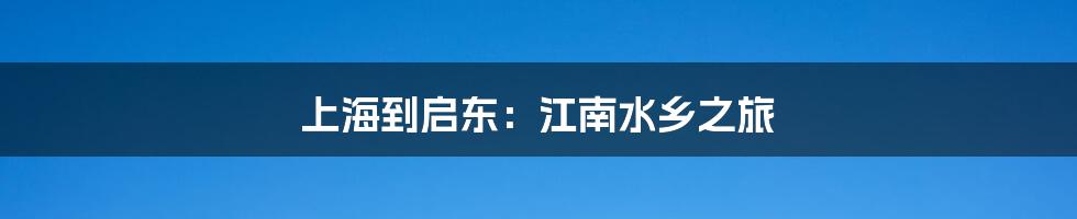 上海到启东:江南水乡之旅