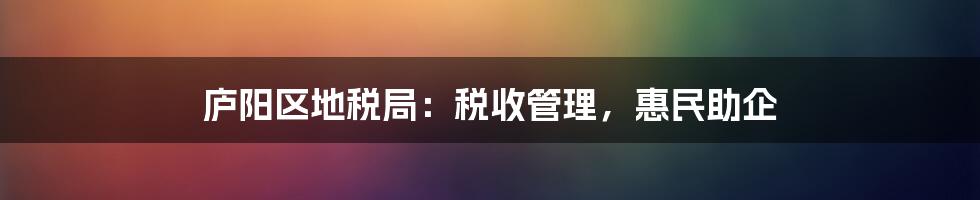 庐阳区地税局：税收管理，惠民助企