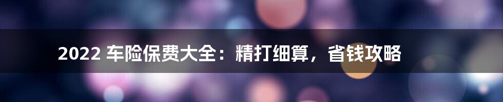 2022 车险保费大全：精打细算，省钱攻略