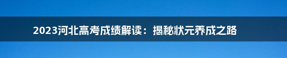 2023河北高考成绩解读：揭秘状元养成之路