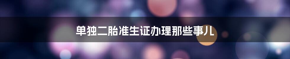 单独二胎准生证办理那些事儿
