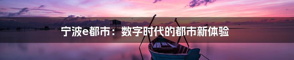 宁波e都市:数字时代的都市新体验