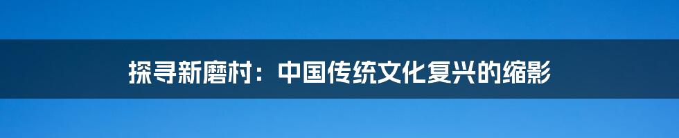 探寻新磨村:中国传统文化复兴的缩影