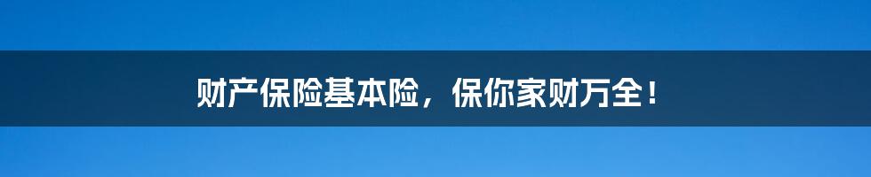 财产保险基本险,保你家财万全!