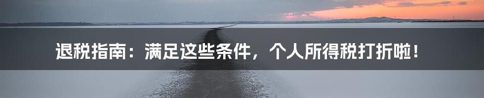 退税指南:满足这些条件,个人所得税打折啦!