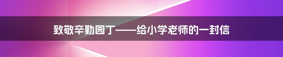 致敬辛勤园丁——给小学老师的一封信