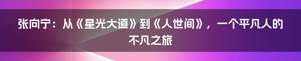 张向宁:从《星光大道》到《人世间》,一个平凡人的不凡之旅