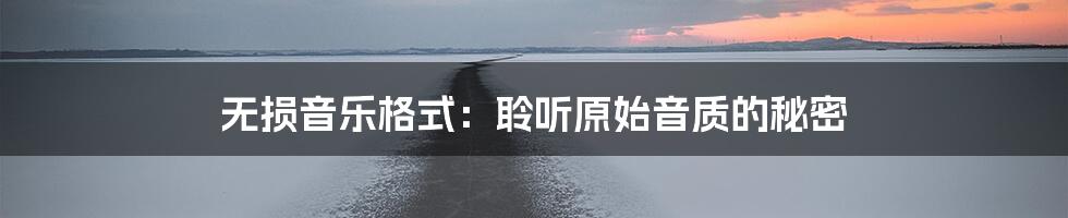 无损音乐格式:聆听原始音质的秘密