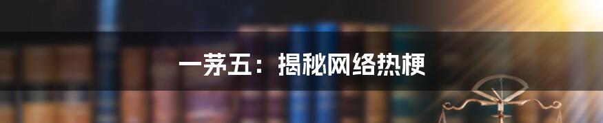 一茅五:揭秘网络热梗