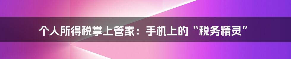 个人所得税掌上管家:手机上的“税务精灵”