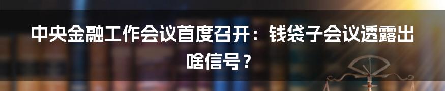 中央金融工作会议首度召开：钱袋子会议透露出啥信号？