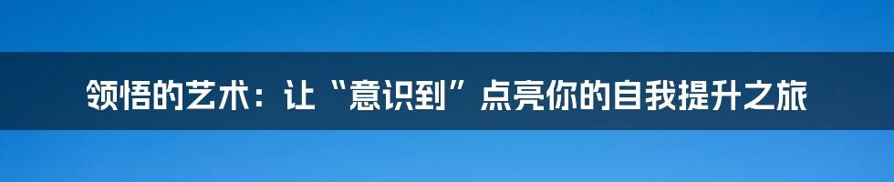 领悟的艺术：让“意识到”点亮你的自我提升之旅