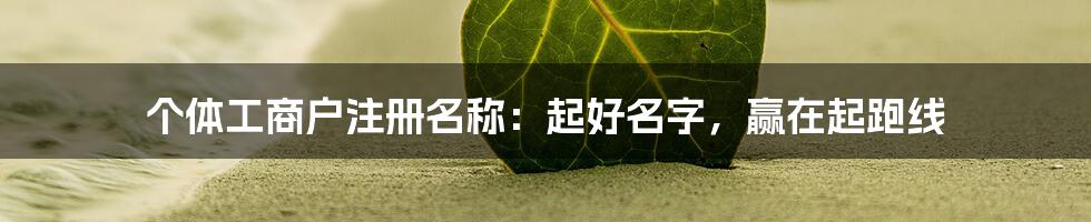 个体工商户注册名称：起好名字，赢在起跑线