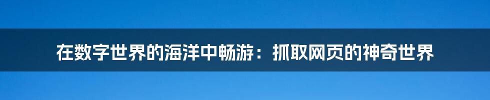 在数字世界的海洋中畅游:抓取网页的神奇世界