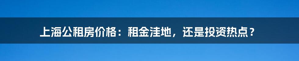 上海公租房价格:租金洼地,还是投资热点?