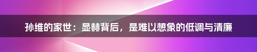 孙维的家世:显赫背后,是难以想象的低调与清廉