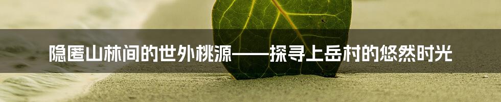 隐匿山林间的世外桃源——探寻上岳村的悠然时光
