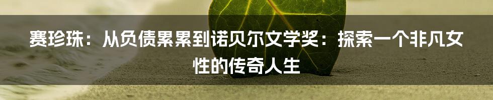 赛珍珠：从负债累累到诺贝尔文学奖：探索一个非凡女性的传奇人生