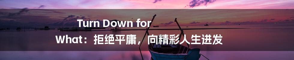 Turn Down for What:拒绝平庸,向精彩人生进发