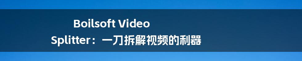 Boilsoft Video Splitter:一刀拆解视频的利器