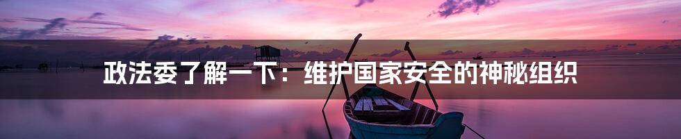 政法委了解一下:维护国家安全的神秘组织