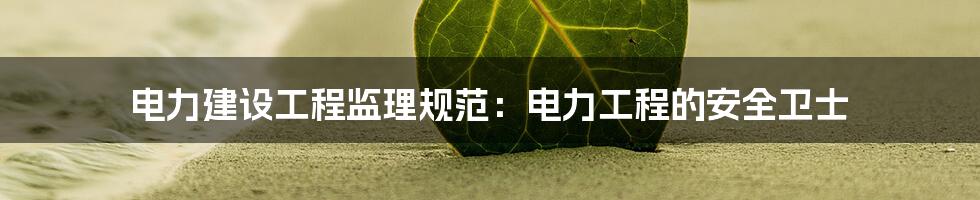 电力建设工程监理规范：电力工程的安全卫士