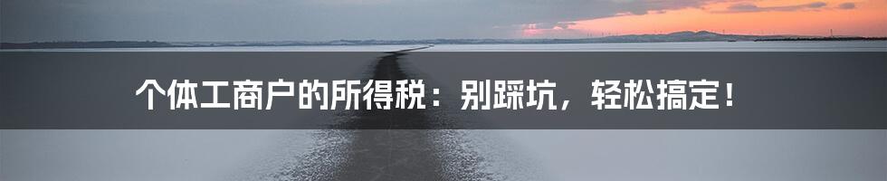 个体工商户的所得税:别踩坑,轻松搞定!