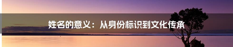 姓名的意义：从身份标识到文化传承