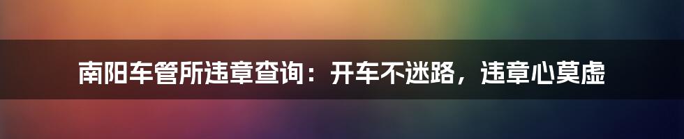 南阳车管所违章查询:开车不迷路,违章心莫虚