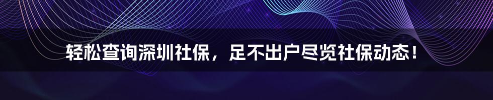 轻松查询深圳社保,足不出户尽览社保动态!