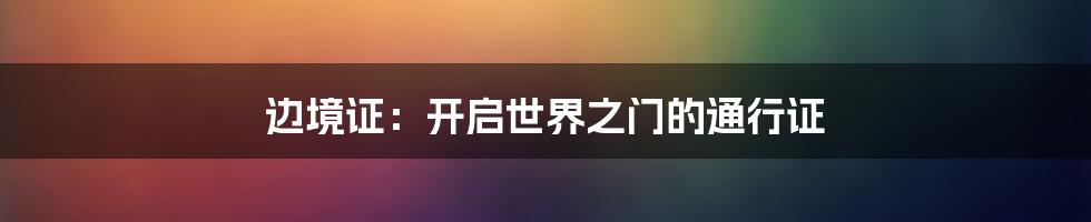 边境证:开启世界之门的通行证