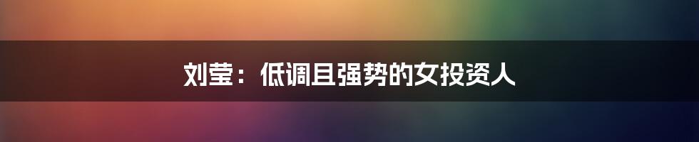 刘莹:低调且强势的女投资人