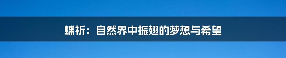 蝶祈：自然界中振翅的梦想与希望