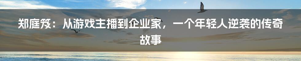 郑庭笈:从游戏主播到企业家,一个年轻人逆袭的传奇故事