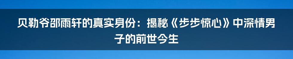 贝勒爷邵雨轩的真实身份:揭秘《步步惊心》中深情男子的前世今生
