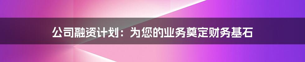 公司融资计划:为您的业务奠定财务基石