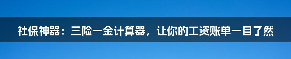社保神器:三险一金计算器,让你的工资账单一目了然