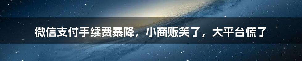 微信支付手续费暴降，小商贩笑了，大平台慌了