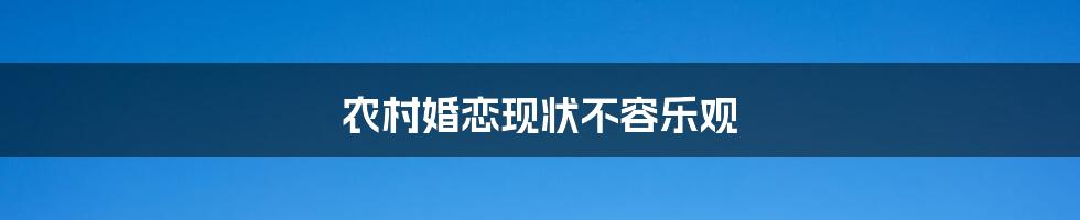 农村婚恋现状不容乐观