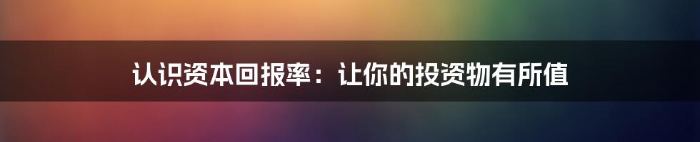 认识资本回报率:让你的投资物有所值